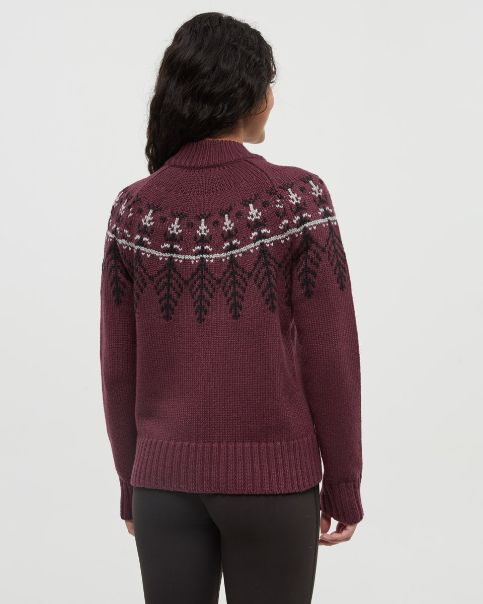 Tentree Haynes Sweater (Womens) | Deep Burgundy Heather/Black/Grey Heather