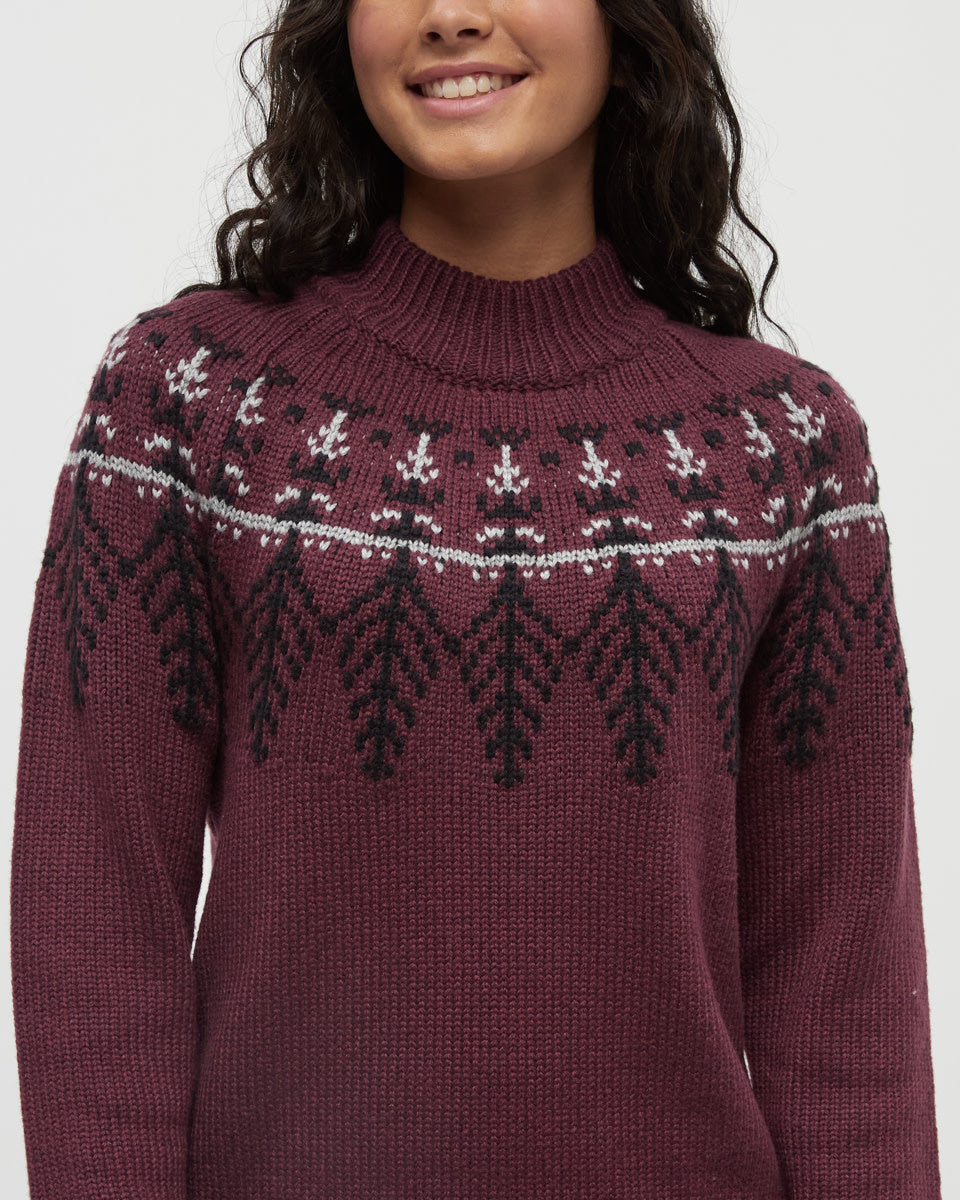 Tentree Haynes Sweater (Womens) | Deep Burgundy Heather/Black/Grey Heather