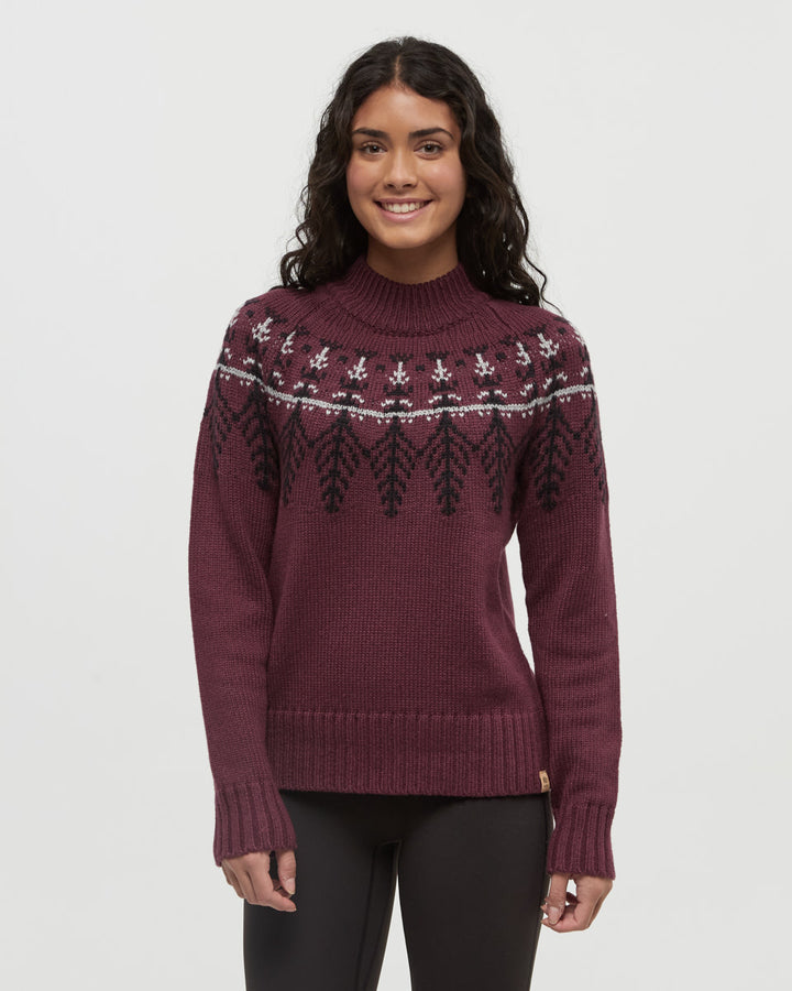 Tentree Haynes Sweater (Womens) | Deep Burgundy Heather/Black/Grey Heather