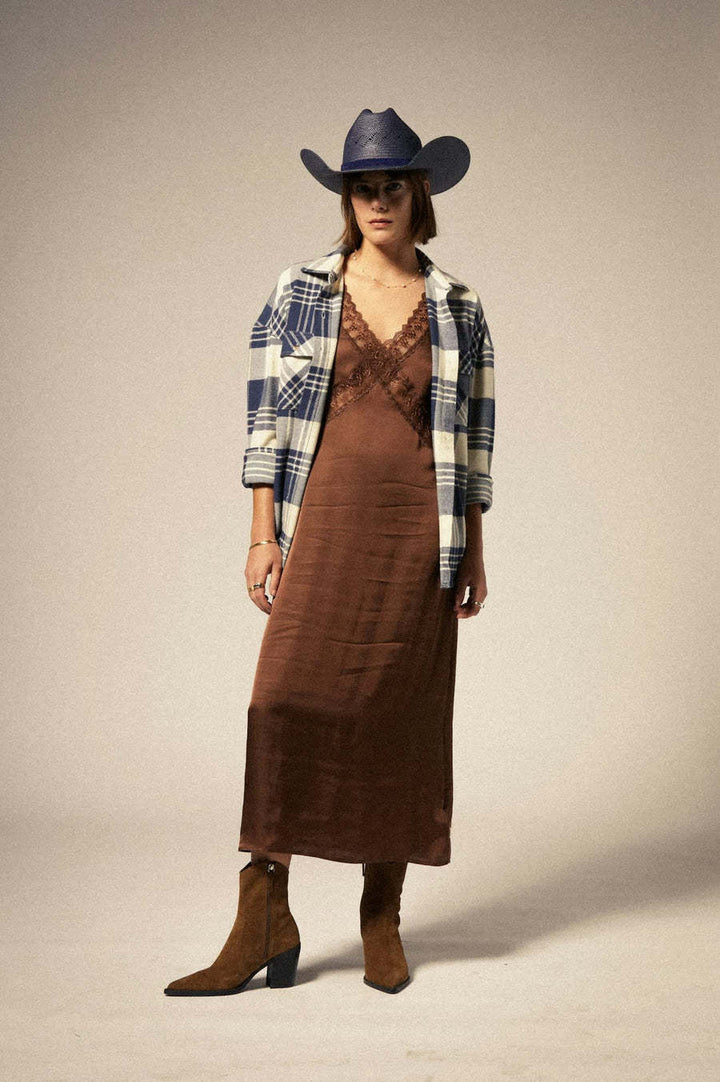 Brixton Bowery Classic Flannel (Womens) | Azure Blue/Whitecap Plaid