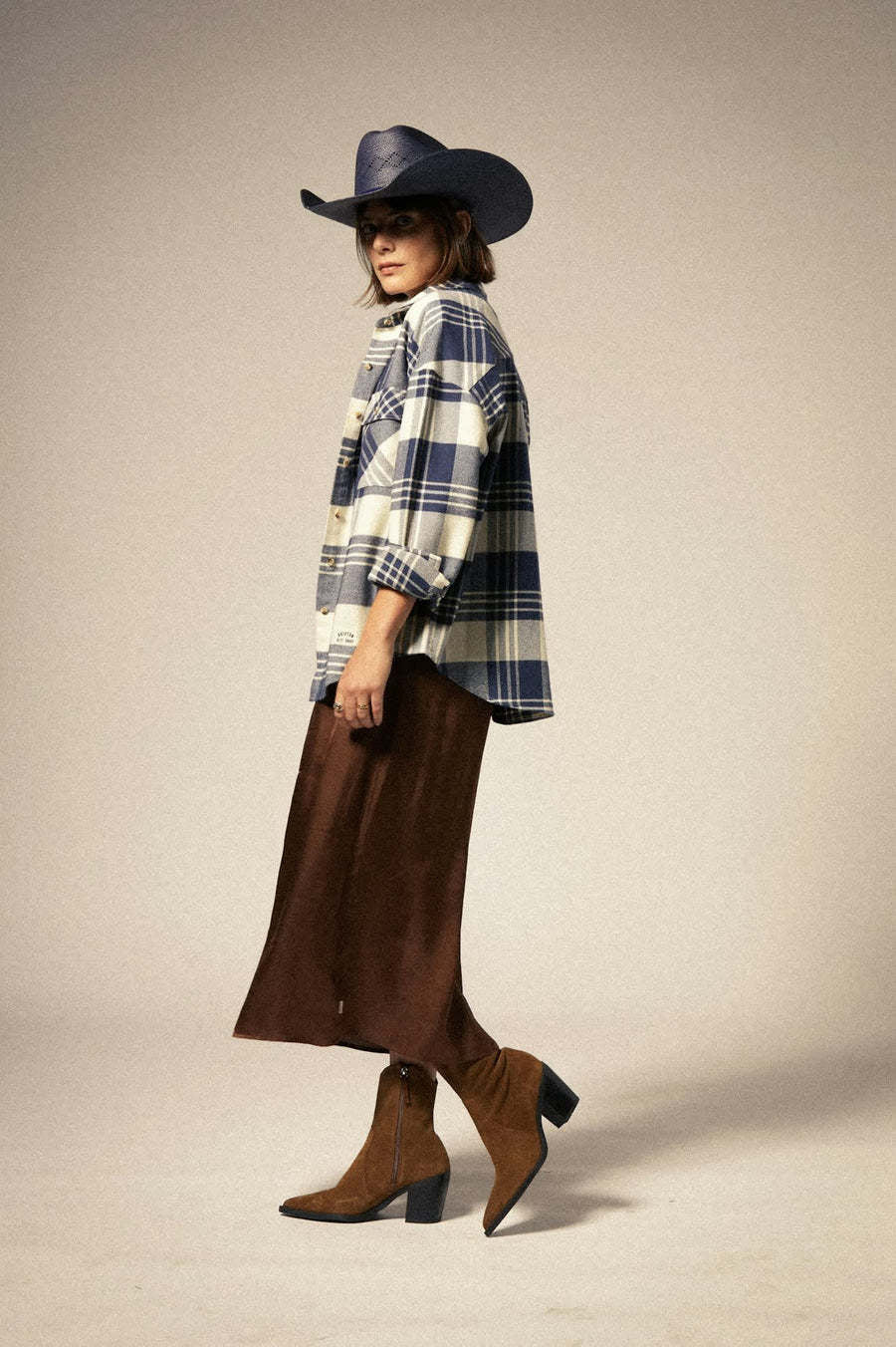 Brixton Bowery Classic Flannel (Womens) | Azure Blue/Whitecap Plaid