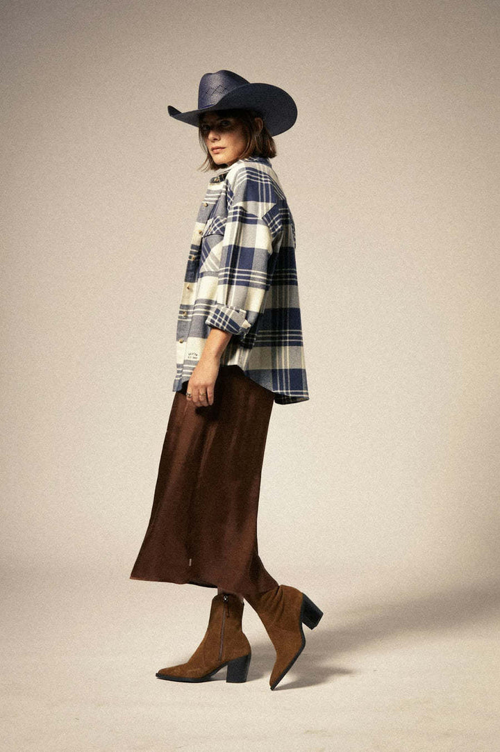 Brixton Bowery Classic Flannel (Womens) | Azure Blue/Whitecap Plaid