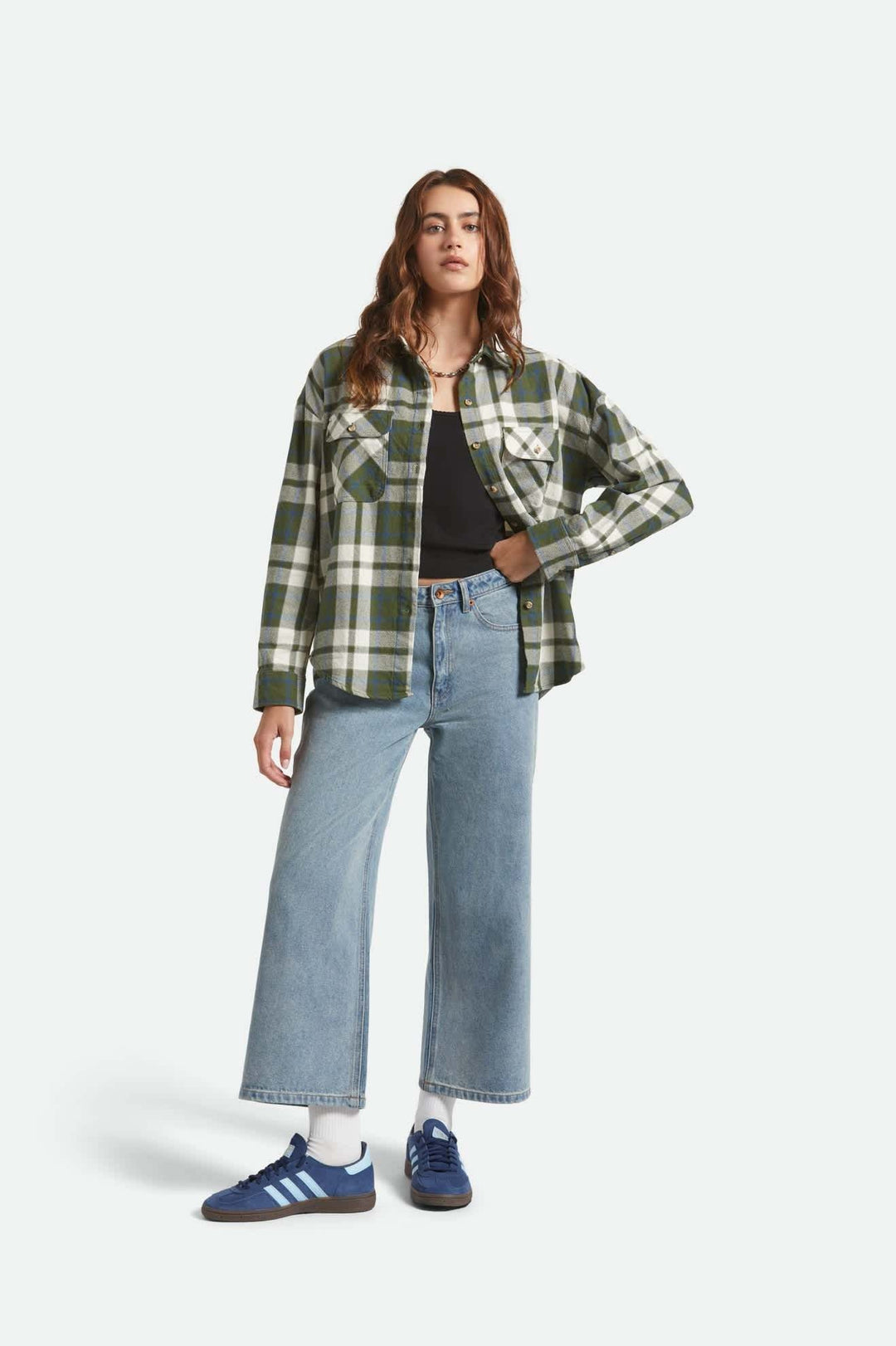 Brixton Bowery Vintage L/S Overshirt (Womens) | Green/Blue