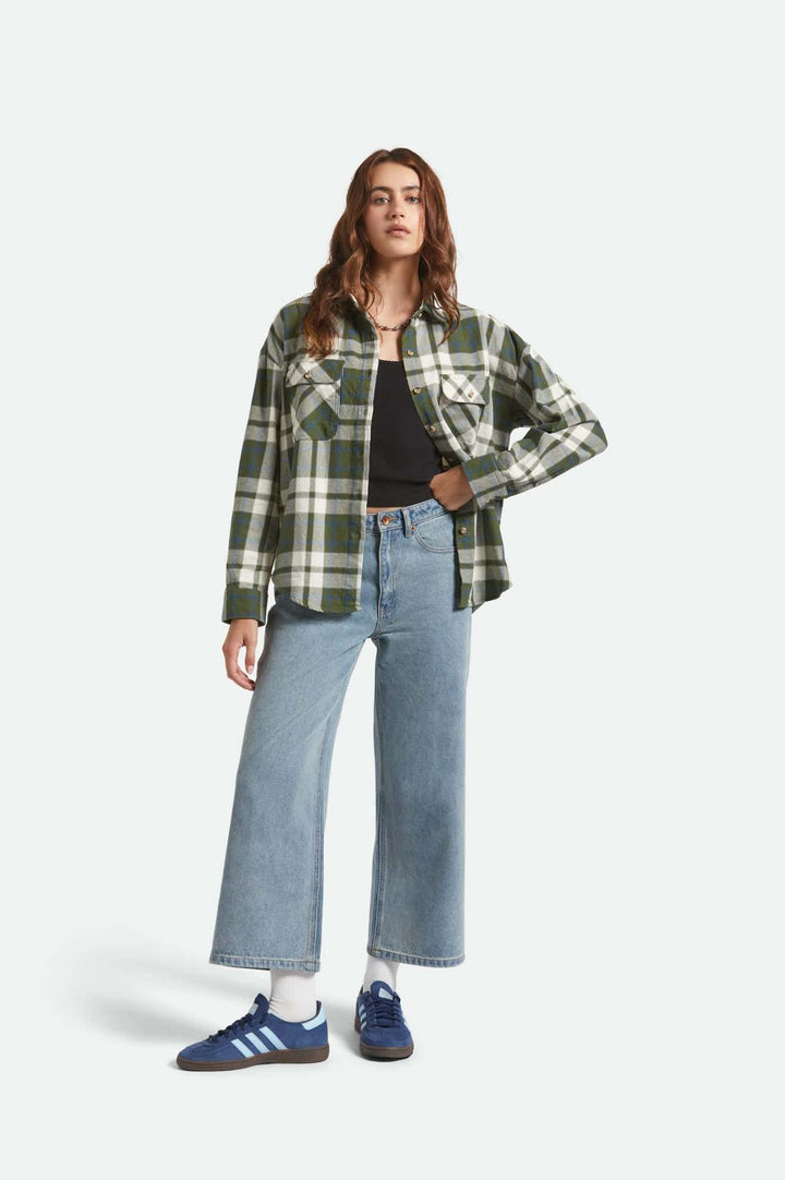 Brixton Bowery Vintage L/S Overshirt (Womens) | Green/Blue