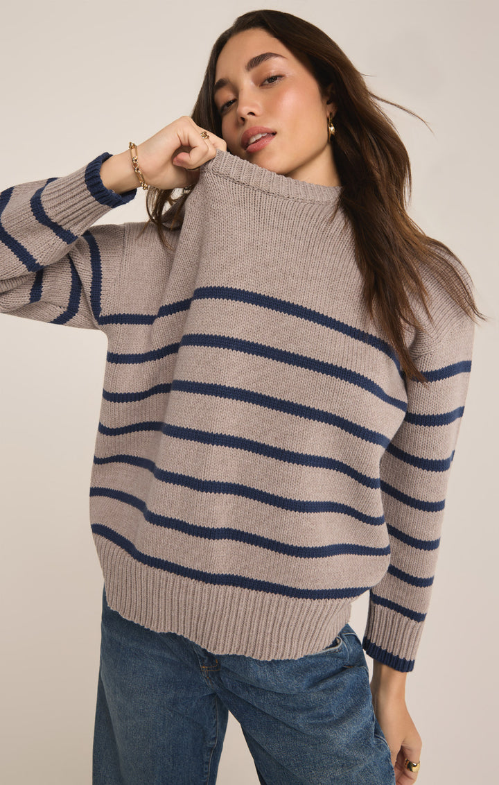 Z Supply Boyfriend Stripe Sweater (Womens) | Heather Taupe