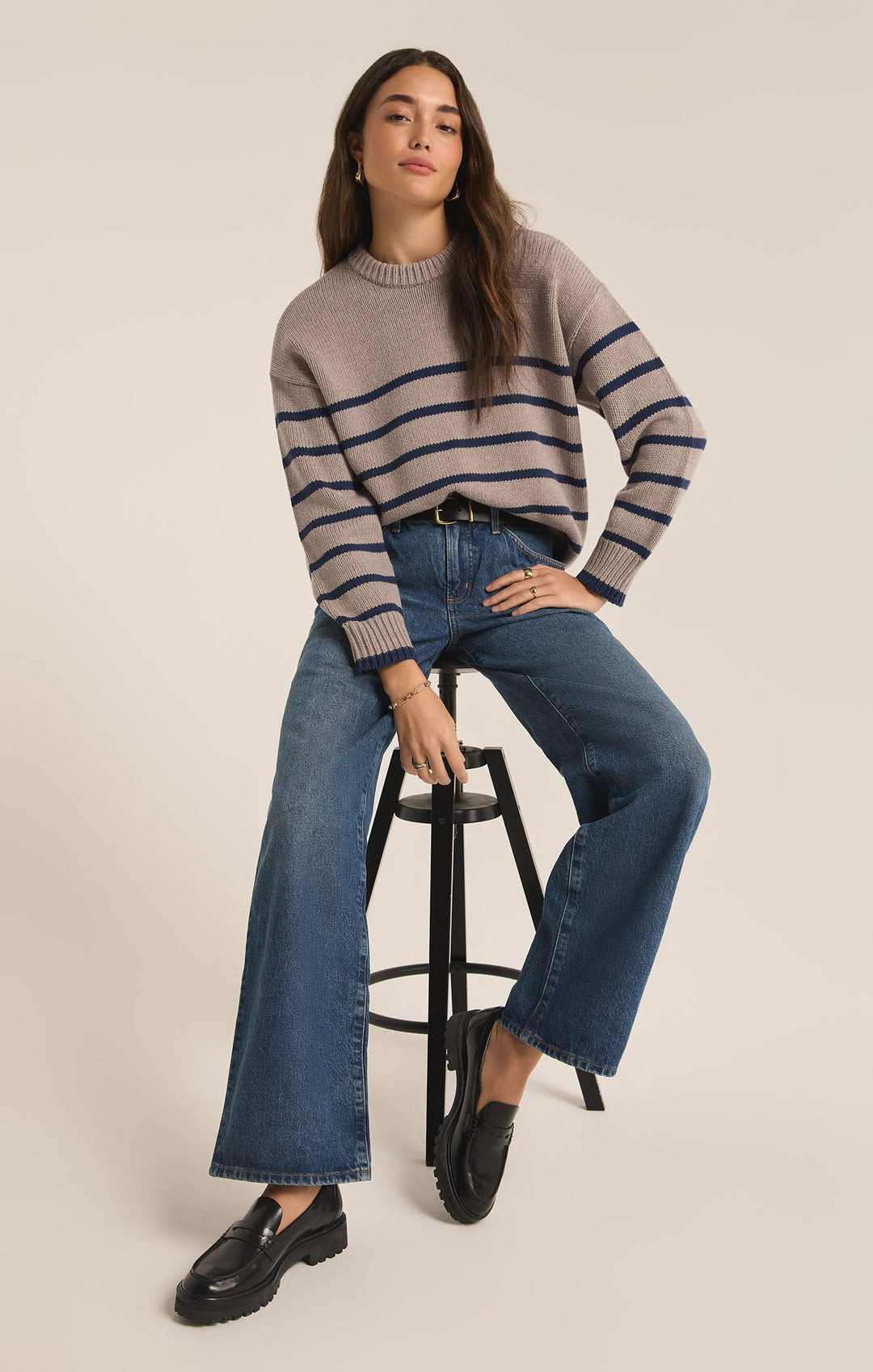 Z Supply Boyfriend Stripe Sweater (Womens) | Heather Taupe