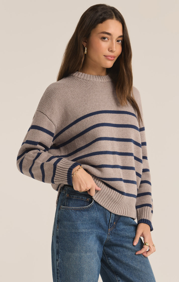 Z Supply Boyfriend Stripe Sweater (Womens) | Heather Taupe