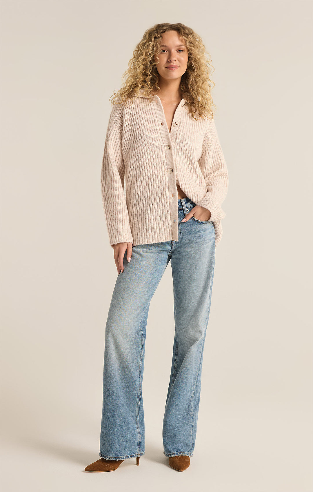 Z Supply Lennie Button Up Sweater (Womens) | Oatmeal Heather