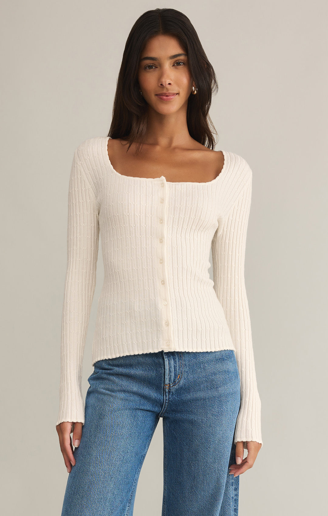 Z Supply Emelie Button Up Sweater (Womens) | Sea Salt