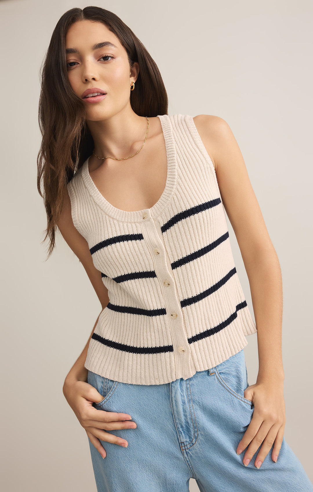 Z Supply Sycamore Stripe Sweater Vest (Womens) | Sea Salt