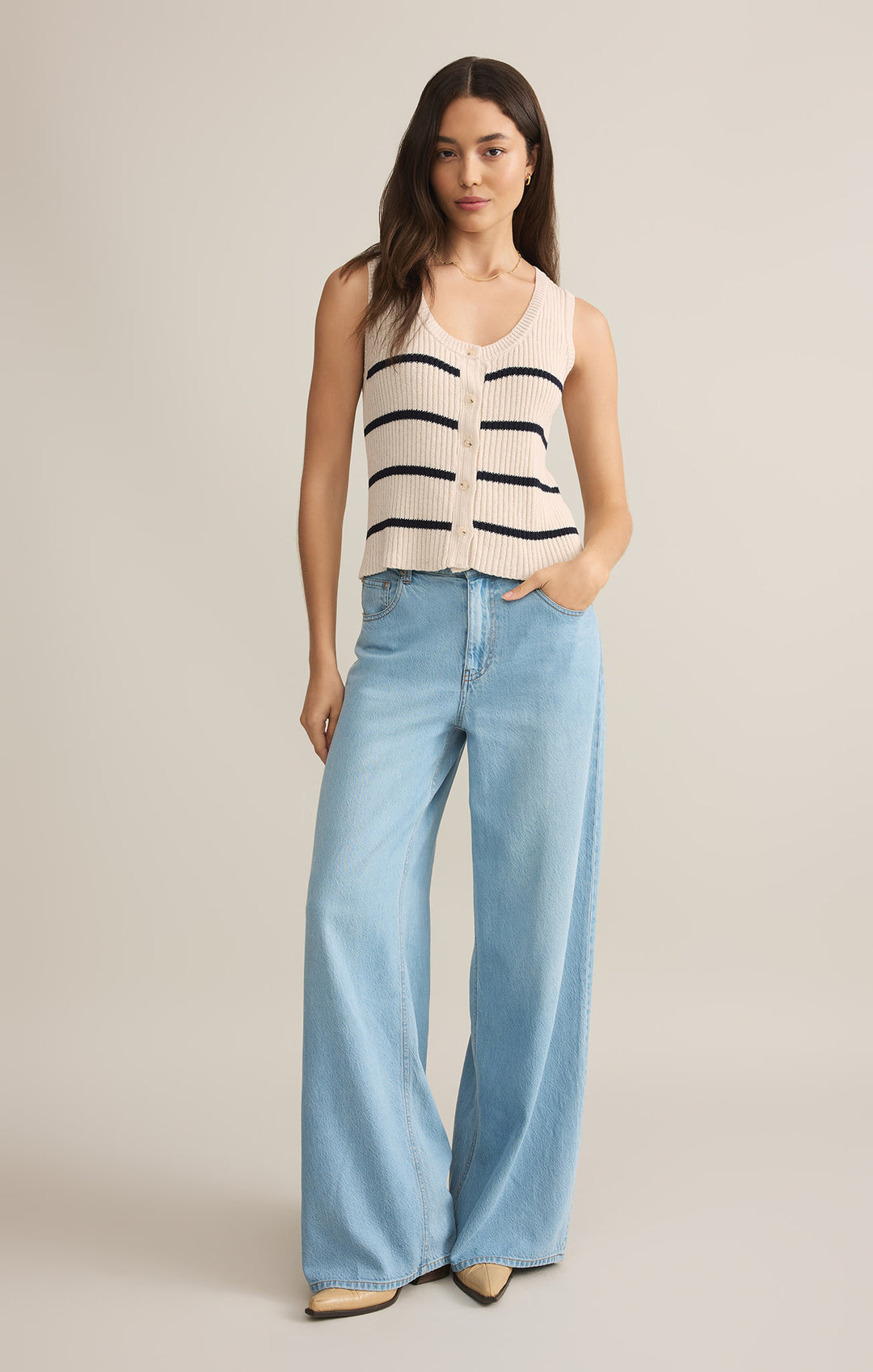 Z Supply Sycamore Stripe Sweater Vest (Womens) | Sea Salt